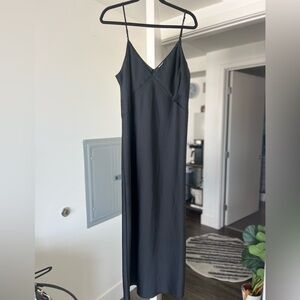 Black Satin V-Neck Dress
